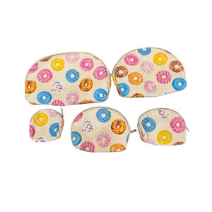 Set of 5 Donut Themed Cosmetic Organizer Zippered pouches
